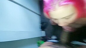 Pink hair slut sucks cock on 18th birthday with cumshot
