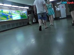 Pretty bright-haired gal participates in upskirt video