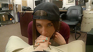 Pretty brunette woman railed by pawn guy in his office