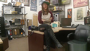 Pretty brunette woman railed by pawn guy in his office