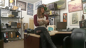 Pretty brunette woman railed by pawn guy in his office