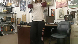 Pretty brunette woman railed by pawn guy in his office
