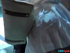 Pretty dame with blonde hair caught in upskirt free vid