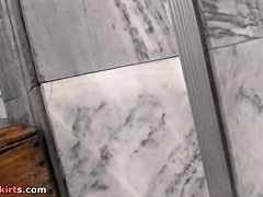 Pretty dame with blonde hair caught in upskirt free vid