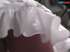 Pretty dame with blonde hair caught in upskirt free vid
