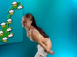 Pretty girl presenting weather and stripping