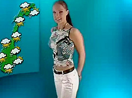 Pretty girl presenting weather and stripping