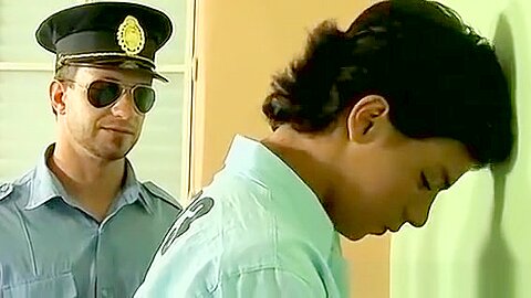Prisoner twink Lorenzo fucks anally horny officer Bruno