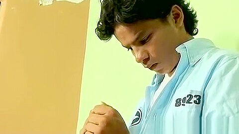 Prisoner twink Lorenzo fucks anally horny officer Bruno