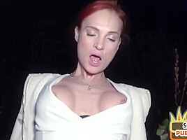 Public amateur redhead skinny MILF fucked outdoor in POV