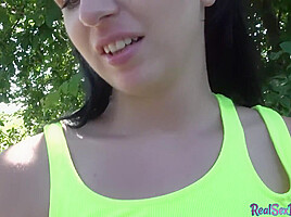 Public fucked teen 18+ enjoys POV sex for money outdoor