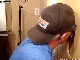 Real gaydaddy deep sucks cock till facial in gloryhole