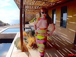 Red Xxx In Redhead Milf Masturbating Outside By The Pool