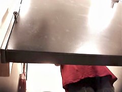 Red dress changing room upskirt of sexy amateur chick