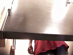 Red dress changing room upskirt of sexy amateur chick