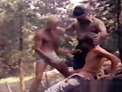 Retro cock sucker blows his friends and takes it in the ass