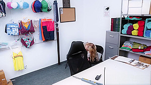 Security officer has to bang hard on the desk from behind this shoplifter teen 18+ and her Step mom
