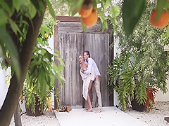 Sex affair scene next to the blonde's house