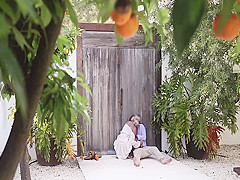 Sex affair scene next to the blonde's house