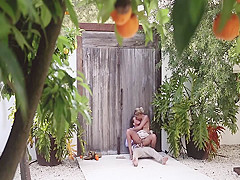 Sex affair scene next to the blonde's house