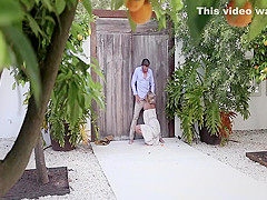 Sex affair scene next to the blonde's house