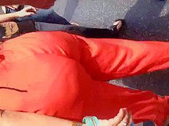 Sexy Mexican in see thru orange dress