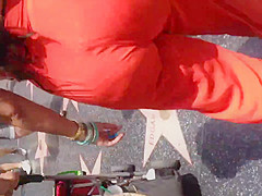 Sexy Mexican in see thru orange dress