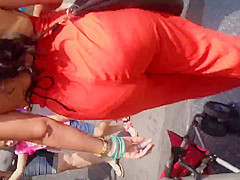 Sexy Mexican in see thru orange dress