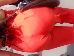 Sexy Mexican in see thru orange dress