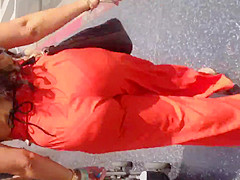 Sexy Mexican in see thru orange dress