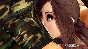 Sexy busty young brunette in cuffs gets fucked by military guy in the base