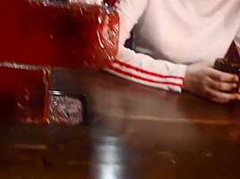 She Caught Friend Jerkin Off And Gives Footjob Under Table