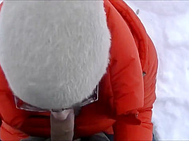 She swallows thick load in winter wonderland