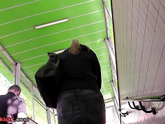 Short Jeans skirt lets enjoy the up skirt view