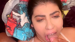 Shy innocent Muslim teen 18+ gives amazing blowjob for facial!