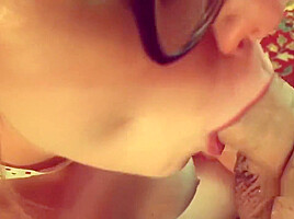 Shy uses mouth and tits to please roommates big cock