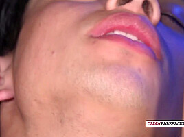 Slim Latino takes cumshot after rimmed and breeded by DILFs