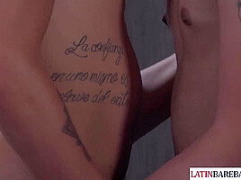 Slim tattoo Latino blows before breeded in amateur duo