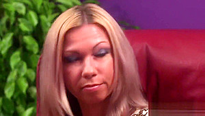 Slutty babe gets jizz shot on her face sucking all the juice