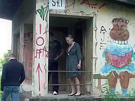Slutty blonde babe is getting fucked hard in the ruins, in the middle of the day