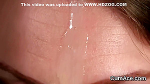 Spicy beauty gets jizz load on her face sucking all the jism