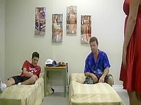 Step mom pleases hand of two men