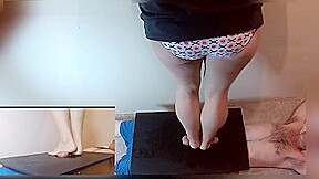 Stomping the Skinny Slaves Cock and Balls under my Barefeet