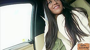 Stranded hottie Eveline Dellai fucks in the strangers car