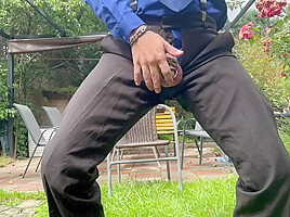 Suited Man Is Playing With His Mancunt In Public