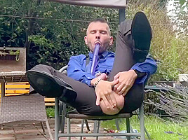 Suited Man Is Playing With His Mancunt In Public