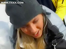Swedish girl getting fucked in the mountains during skiing trip