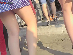 Thong of a foxy chick seen in free upskirt video