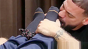 Tied up hunk Joey J has feet licked vigorously by fetishist