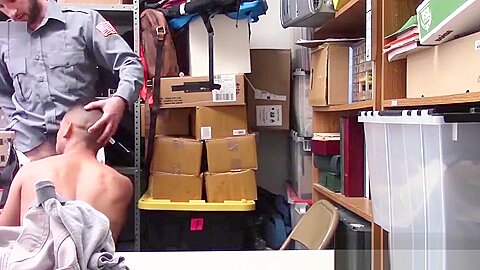 Tight inked twink takes dick inside by security officer